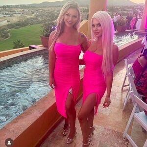 Hot Pink rushed slit leg dress